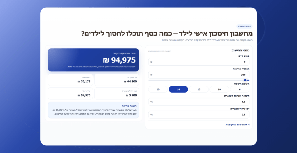 מחשבון חיסכון לילד: כמה תוכלו לחסוך עד שיגיע לבגרות?