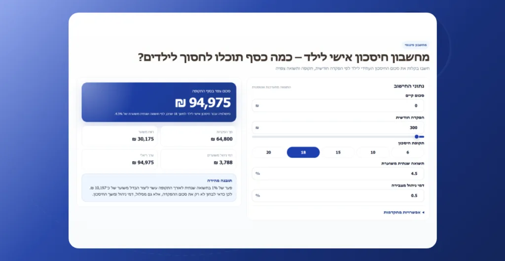 מחשבון חיסכון לילד: כמה תוכלו לחסוך עד שיגיע לבגרות?