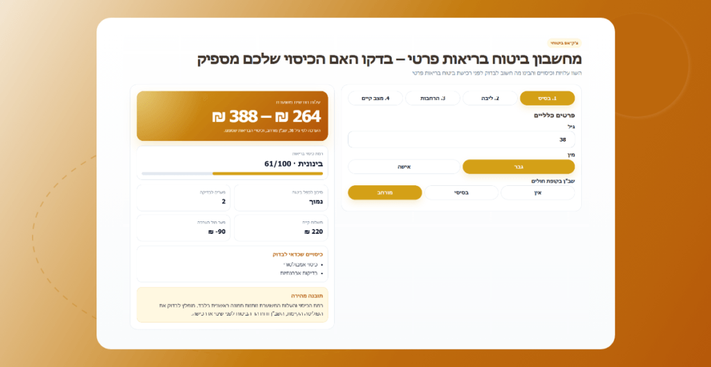 מחשבון ביטוח בריאות פרטי: בדקו את התאמת הכיסוי הרפואי שלכם